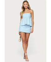 Edikted Women's Avalai Linen Look Strapless Babydoll Top