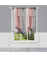 Kate Aurora Crushed Faux Satin Silver & Blush Rose Pink Ombre Window Curtain Tie Up Shade