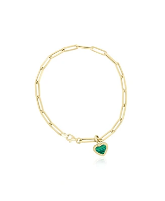 The Lovery Malachite Heart Paperclip Bracelet 14k Gold