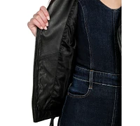 Guess Women's Asymmetric Belted Leather Moto Jacket