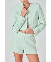 endless rose Women's Tweed Combo Relaxed Jacket