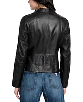 Guess Women's Collarless Zip-Front Leather Jacket