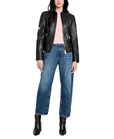Guess Women's Collarless Zip-Front Leather Jacket