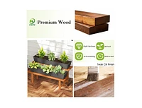 2-Tier Wood Plant Stand Ladder Plant Shelf for Indoor Outdoor