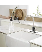 Greenspring Single-Handle Pull-Out Sprayer Kitchen Faucet with Supply Lines Matte Black and Brushed Nickel