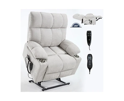 Dual Motor Infinite Position Up to 350 Lbs Chenille Power Lift Recliner Chair with 8-Point Vibration Massage and Lumbar Heating Dual Cup Holders