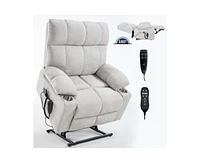 Dual Motor Infinite Position Up to 350 Lbs Chenille Power Lift Recliner Chair with 8-Point Vibration Massage and Lumbar Heating Dual Cup Holders