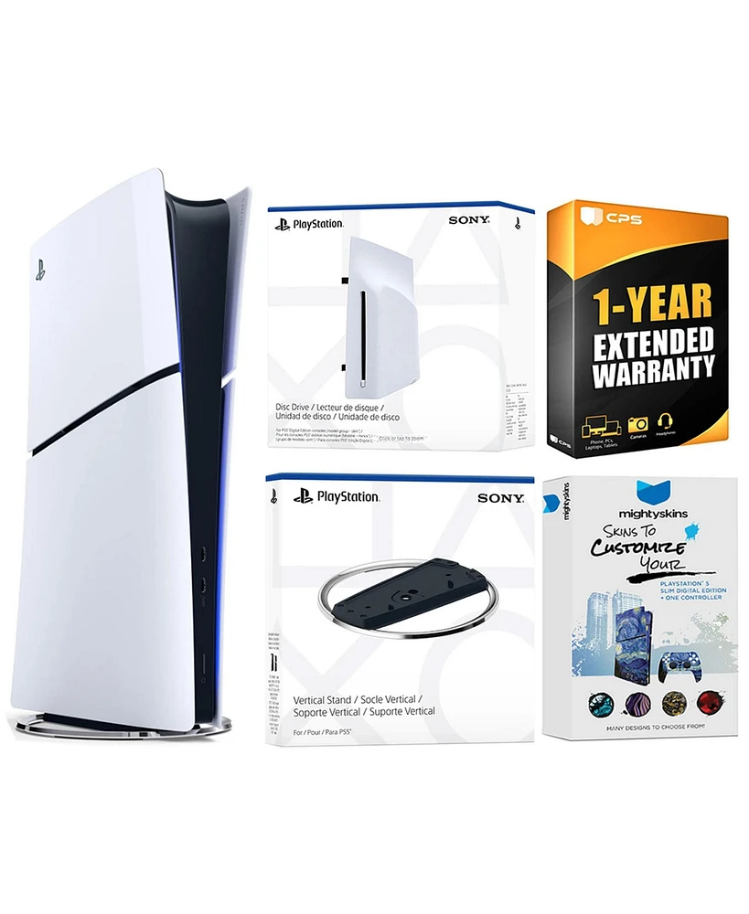 Sony PlayStation 5 Slim Digital Bundle with Disc Drive, Vertical Stand, MightySkins Voucher