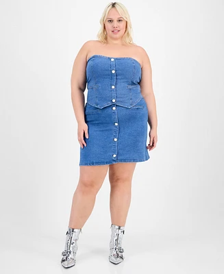 Full Circle Trends Trendy Plus Denim Corset Top & Mini Skirt Set