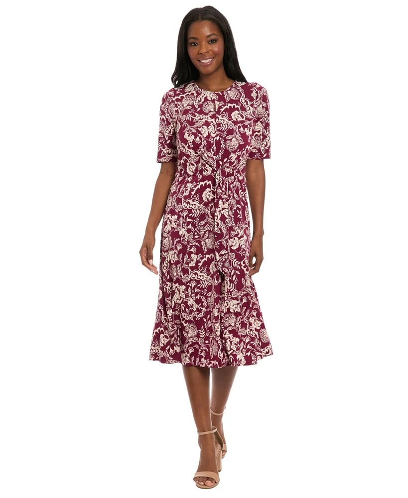 London Times Petites Jersey Printed Midi Dress