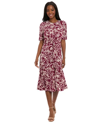 London Times Petites Jersey Printed Midi Dress