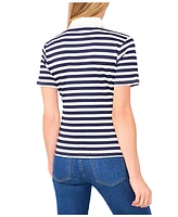 CeCe Women's Short Sleeve Striped Polo Top