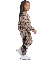 adidas Toddler & Little Girls Printed Flutter-Sleeve Pullover Sweatshirt Elastic-Waistband Jogger Pants, 2 Piece Set