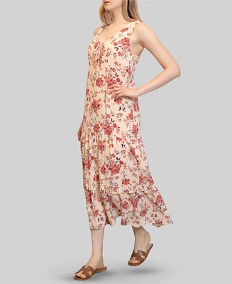 Almost Famous Juniors' Chiffon Printed V-Neck Sleeveless Maxi Dress