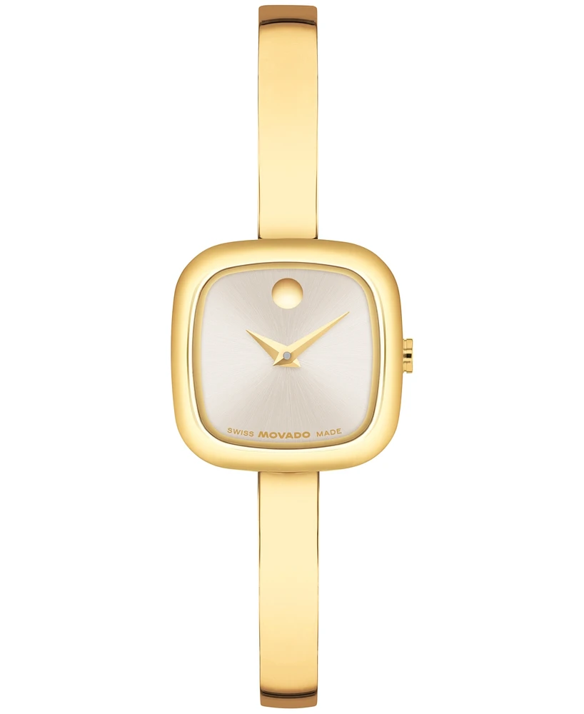 Movado Women's Museum Cushion Swiss Quartz Yellow Pvd Steel Bangle Watch, 21.50mm