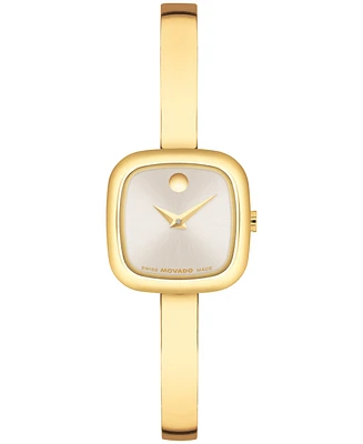 Movado Women's Museum Cushion Swiss Quartz Yellow Pvd Steel Bangle Watch, 21.50mm