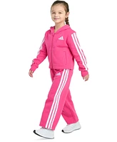 adidas Toddler & Little Girls Full-Zip 3-Stripe Hooded Fleece Jacket Wide-Leg Pants, 2 Piece Set