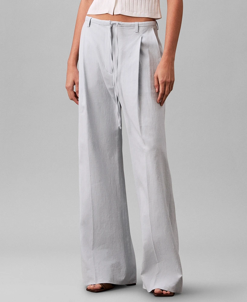 Calvin Klein Women's Linen Blend Wide-Leg Pants
