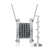 Sterling Silver White Gold Plated White and Black Cubic Zirconia Pendant