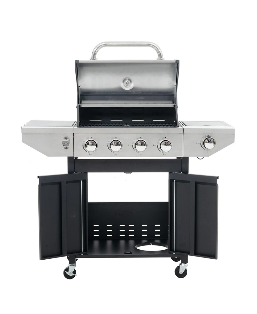 Mondawe Stainless Steel 5-Burner 46,500 Btu Propane Gas Grill with Side Shelves, 4 Wheels