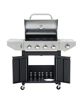 Mondawe Stainless Steel 5-Burner 46,500 Btu Propane Gas Grill with Side Shelves, 4 Wheels