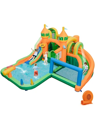 Kids Inflatable Water Slide with Soccer Gate and 750W Blower
