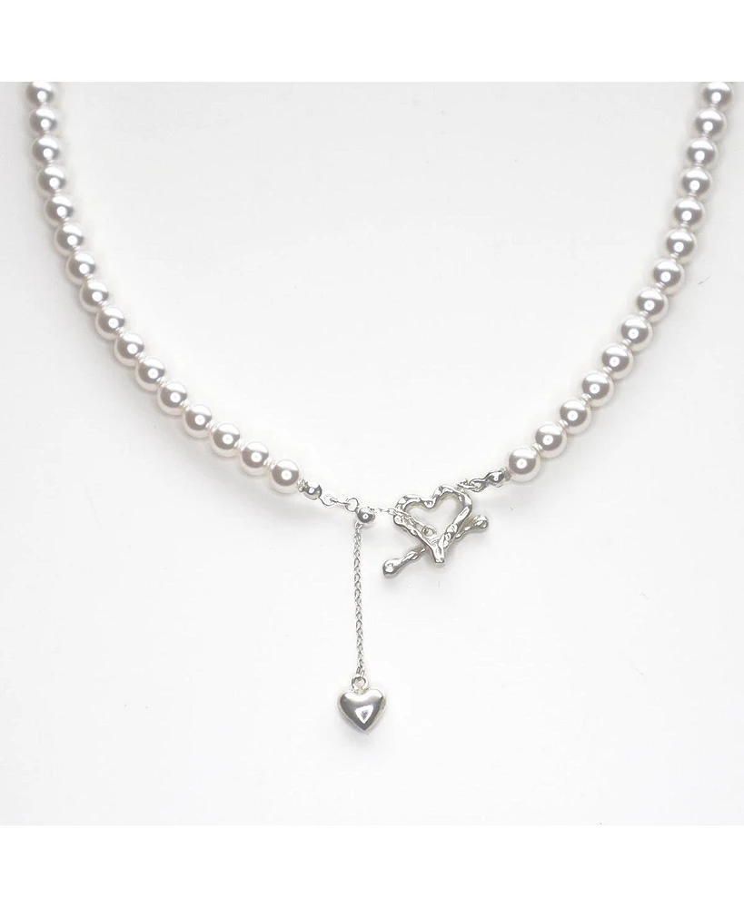 Bearfruit Jewelry Sterling Silver Amelie Simulated Pearl Heart Dangle Necklace