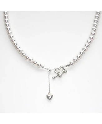 Bearfruit Jewelry Sterling Silver Amelie Simulated Pearl Heart Dangle Necklace