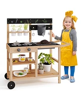 Outdoor Play Kitchen with Blackboard and Planting Pots
