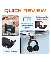 Delton H22 2-in-1 Desk Cup Holder with Headphone Stand,360-Degree Rotating Hook Mount for Headset, Adjustable Clamp, Compatible with Universal Headset