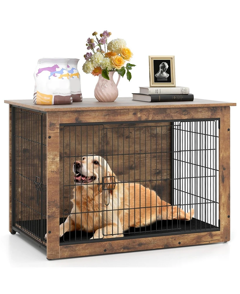 Dog Crate Furniture with Cushion and Double Doors for Small/Medium Dogs