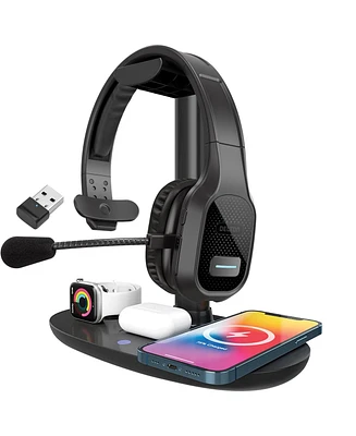 Delton Wireless Computer Headset And Qi Charging Stand, 2.4G Usb Bluetooth Headphones with Microphone for Pc, Laptop & 20W Charging Stand for Smartpho