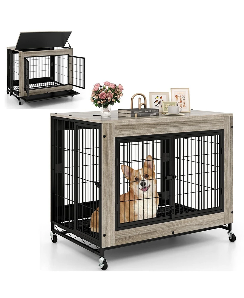 Industrial Dog Kennel with Flip-up Top 3 Lockable Doors and Removable Tray