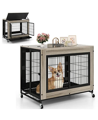 Industrial Dog Kennel with Flip-up Top 3 Lockable Doors and Removable Tray