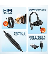 Delton 24EC Wired Earbuds with Microphone, Ergonomic In-Ear Design with Usb C to Usb A Adapter, Hi-Fi Stereo Sound, Usb C wired earbuds for Pc/Laptops