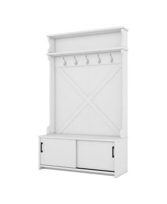 Hall Tree With Top Shelf Storage Bench Hallway Shoe Cabinet With Sliding Doors Coat Rack With 5 Hanging Hooks For Entryways Hallways