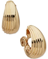 Anne Klein Gold-Tone Ribbed Hoop Comfort Clip On Earrings