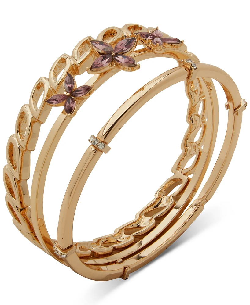 Anne Klein Gold-Tone 3-Pc. Set Flower Bangle Bracelet