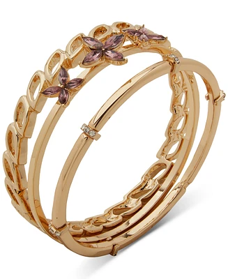 Anne Klein Gold-Tone 3-Pc. Set Flower Bangle Bracelet