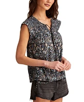 Lucky Brand Women's Floral Smocked Tassel-Tie Top