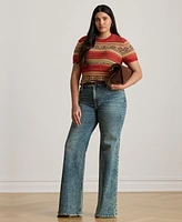 Lauren Ralph Plus Geo-Striped Short-Sleeve Sweater
