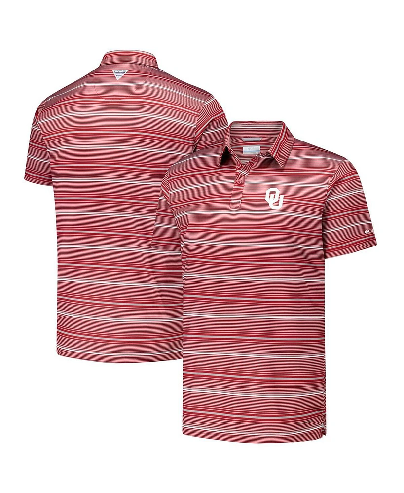 Columbia Men's Crimson Oklahoma Sooners Pfg Super Terminal Tackle Omni-Shade Stripe Polo Shirt