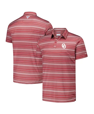 Columbia Men's Crimson Oklahoma Sooners Pfg Super Terminal Tackle Omni-Shade Stripe Polo Shirt