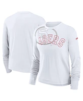 Nike Women's White San Francisco 49ers Layered Logo Cropped Long Sleeve Fashion T-Shirt