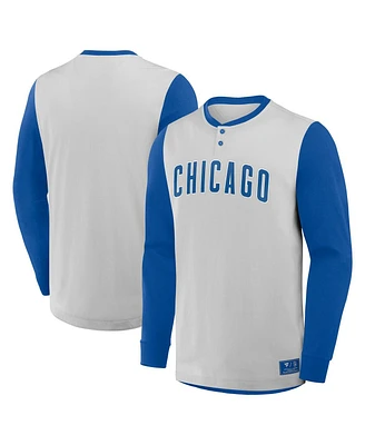 Fanatics Men's Gray/Royal Chicago Cubs Clubhouse Long Sleeve Henley Shirt