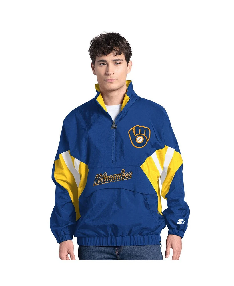 Starter Men's Royal Milwaukee Brewers Cooperstown Chief Half-Zip Pullover Hoodie