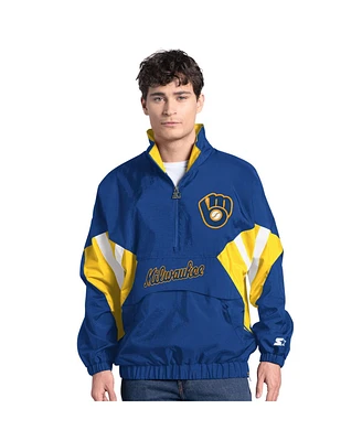 Starter Men's Royal Milwaukee Brewers Cooperstown Chief Half-Zip Pullover Hoodie