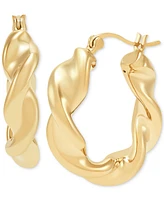 Polished Twisted Small Hoop Earrings in 14k Gold, 0.87"