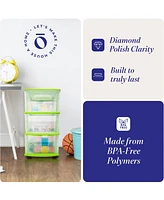Homz Plastic 3 Drawer Medium Storage Container Tower, Clear Drawers/Lime Frame