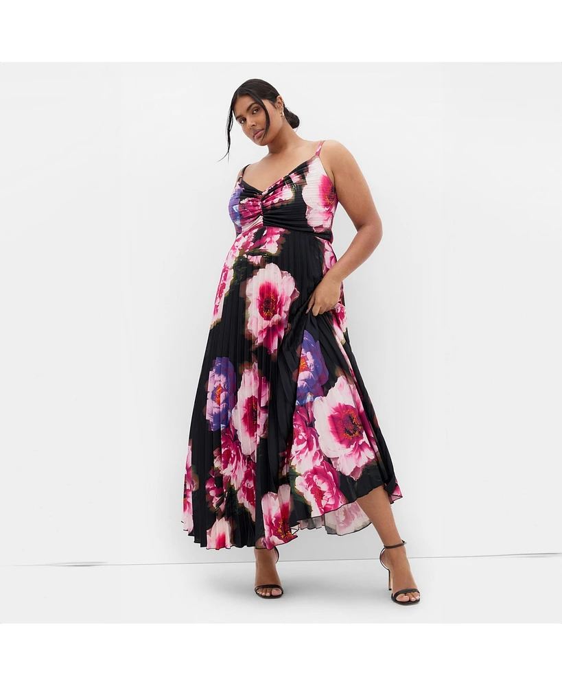 City Chic Plus Ariana Pleat Print Maxi Dress